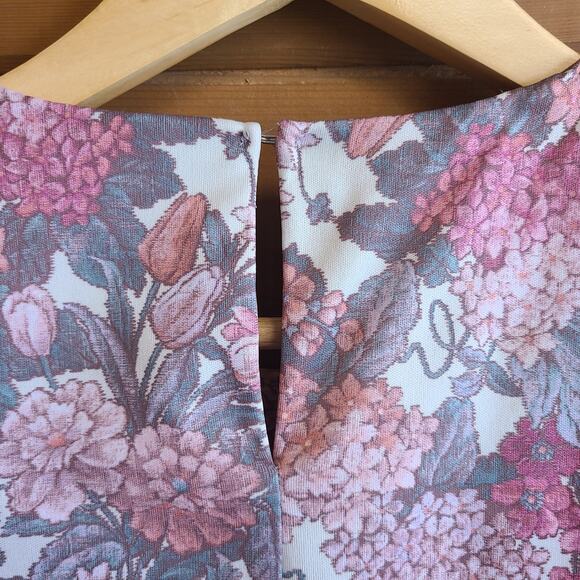 Vintage Floral Dress Pink White Boho Cottagecore Midi Pleats 10 Feminine Garden - Picture 6 of 7